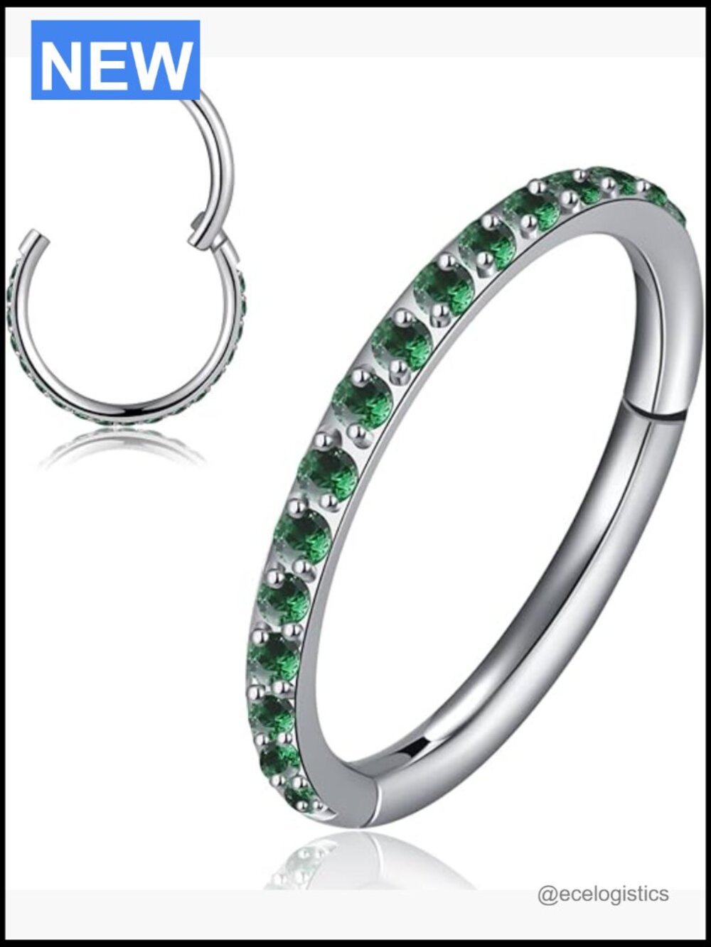 20G-14G Hinged Nose Hoop with CZ Gem 316L Surgical Steel Septum Clicker